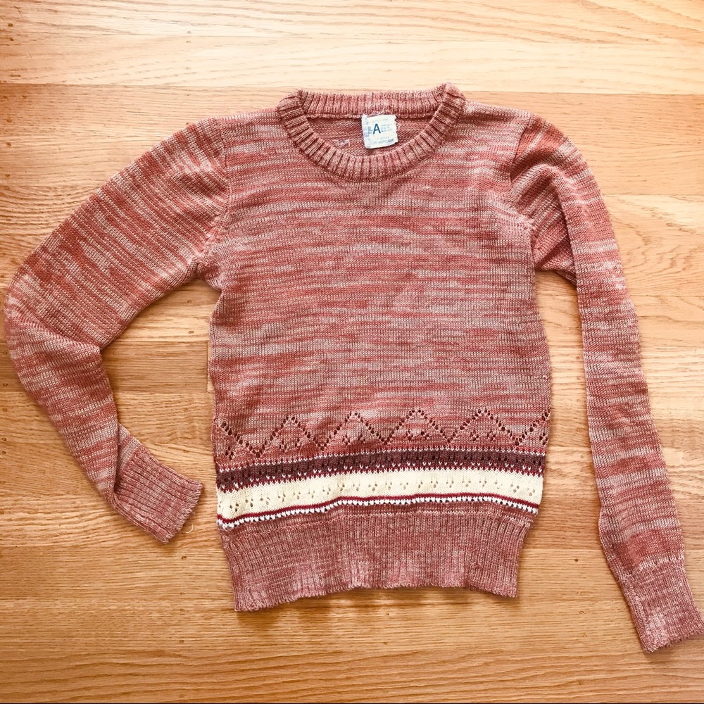 Bundle for $5 SALE - Vintage 1970s Rust Space Pointelle Dye Knit Sweater Small